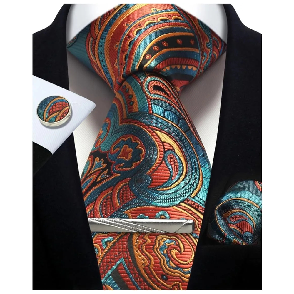 Funki Findz | Neckties | Mens Tie Clip Cufflinks Hanky 4Pcs Set