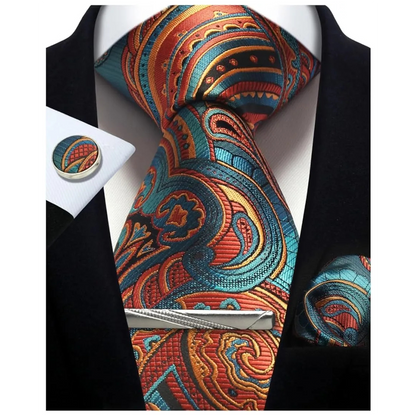 Funki Findz | Neckties | Mens Tie Clip Cufflinks Hanky 4Pcs Set