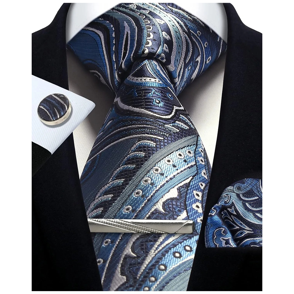 Funki Findz | Neckties | Mens Tie Clip Cufflinks Hanky 4Pcs Set