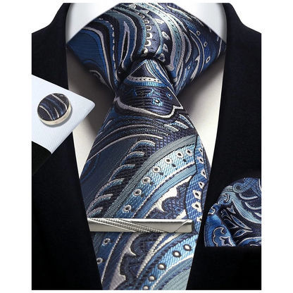 Funki Findz | Neckties | Mens Tie Clip Cufflinks Hanky 4Pcs Set