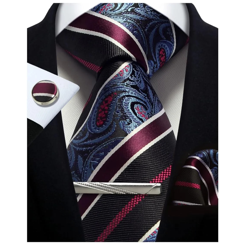 Funki Findz | Neckties | Mens Tie Clip Cufflinks Hanky 4Pcs Set