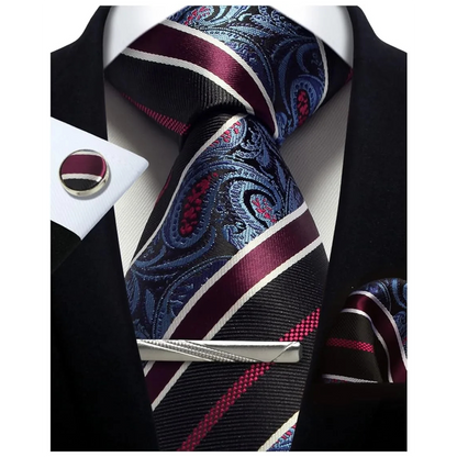Funki Findz | Neckties | Mens Tie Clip Cufflinks Hanky 4Pcs Set