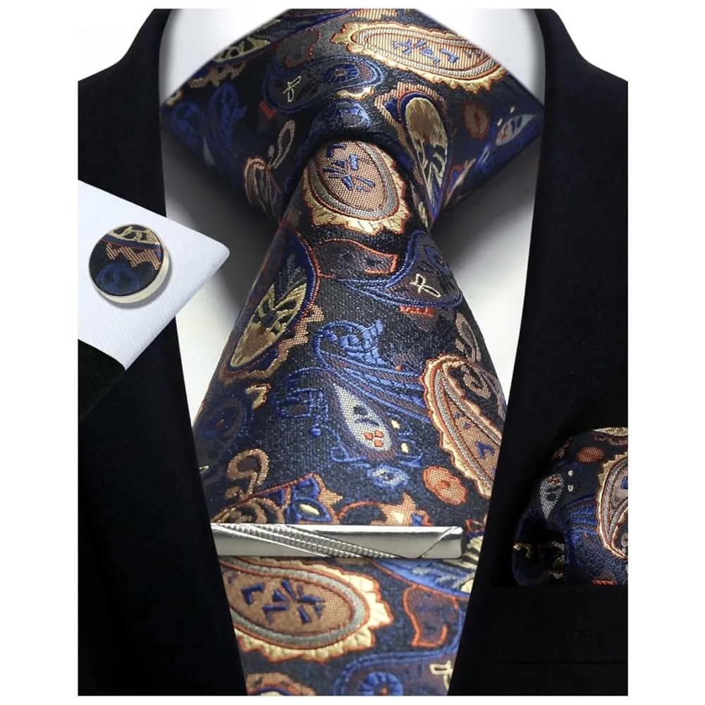 Funki Findz | Neckties | Mens Tie Clip Cufflinks Hanky 4Pcs Set