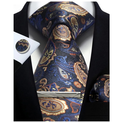 Funki Findz | Neckties | Mens Tie Clip Cufflinks Hanky 4Pcs Set