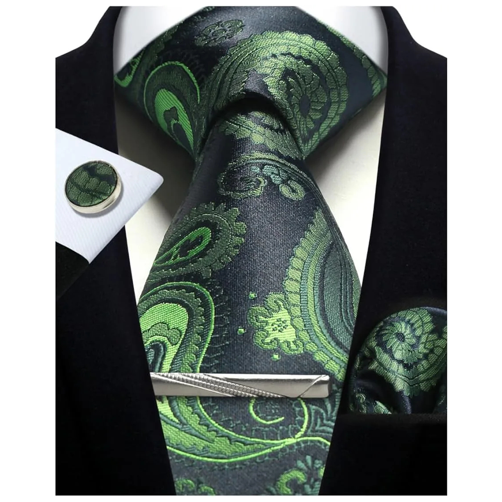 Funki Findz | Neckties | Mens Tie Clip Cufflinks Hanky 4Pcs Set