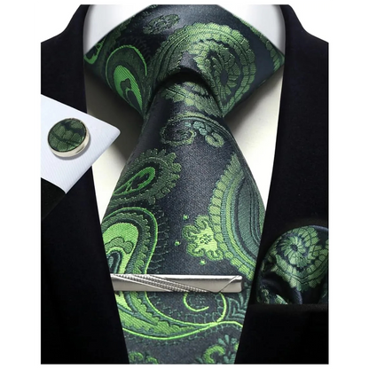 Funki Findz | Neckties | Mens Tie Clip Cufflinks Hanky 4Pcs Set