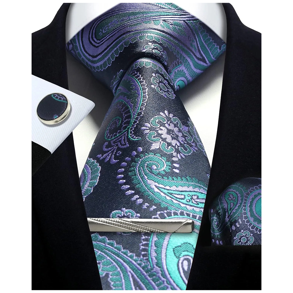 Funki Findz | Neckties | Mens Tie Clip Cufflinks Hanky 4Pcs Set