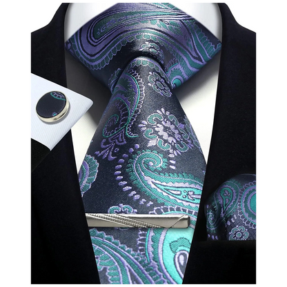Funki Findz | Neckties | Mens Tie Clip Cufflinks Hanky 4Pcs Set
