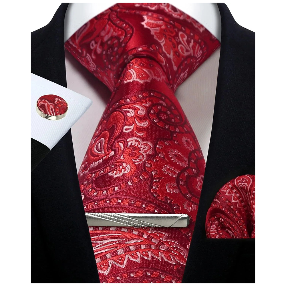 Funki Findz | Neckties | Mens Tie Clip Cufflinks Hanky 4Pcs Set