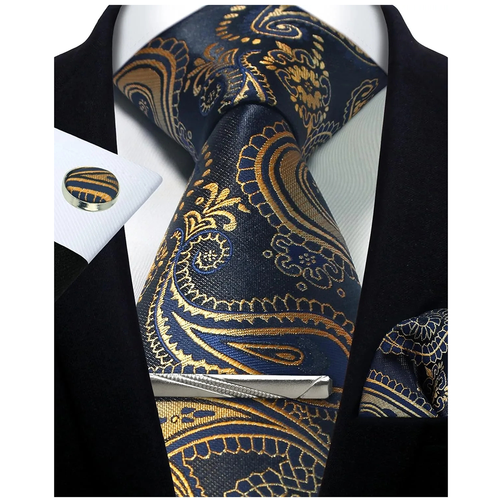 Funki Findz | Neckties | Mens Tie Clip Cufflinks Hanky 4Pcs Set