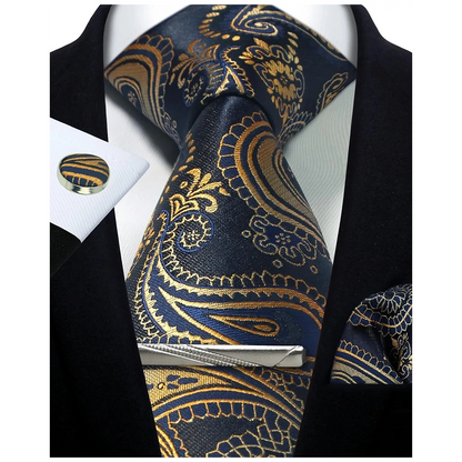 Funki Findz | Neckties | Mens Tie Clip Cufflinks Hanky 4Pcs Set