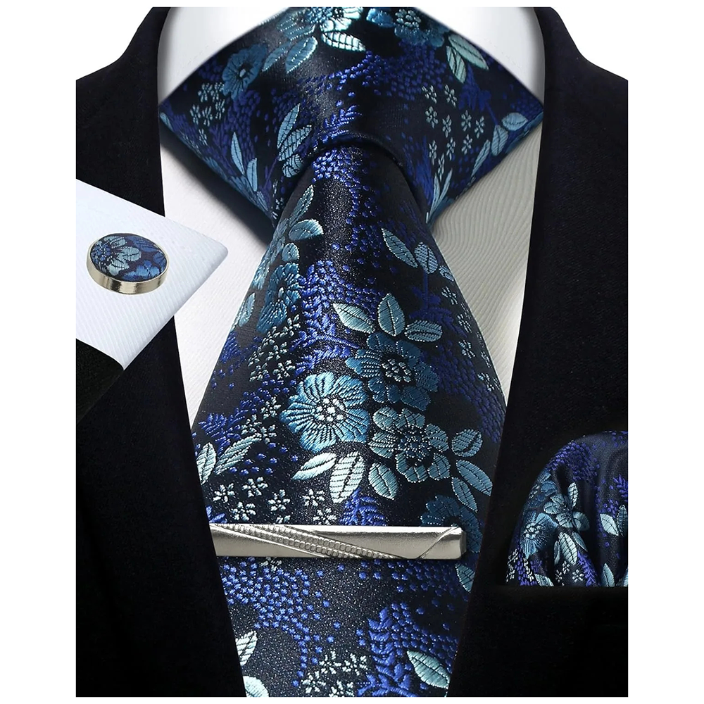 Funki Findz | Neckties | Mens Tie Clip Cufflinks Hanky 4Pcs Set