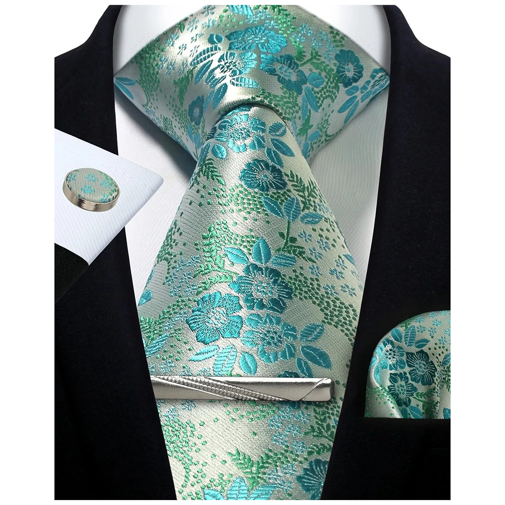 Funki Findz | Neckties | Mens Tie Clip Cufflinks Hanky 4Pcs Set
