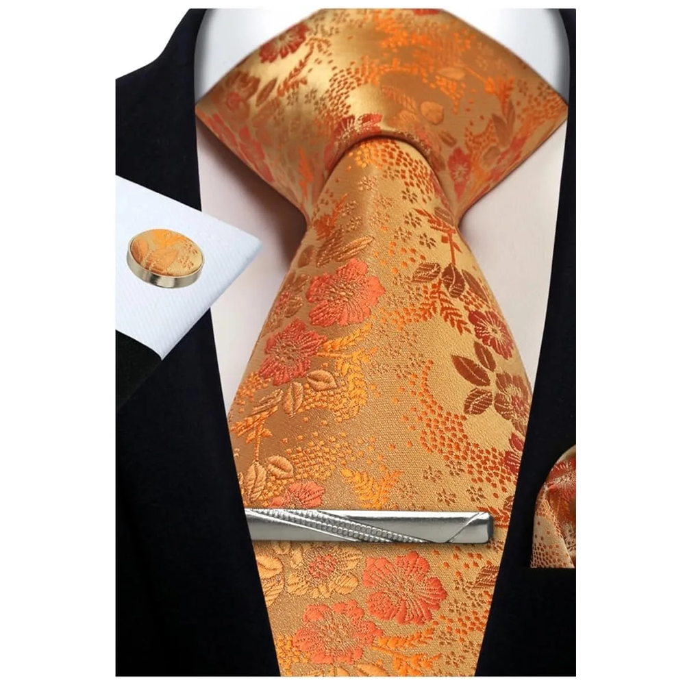 Funki Findz | Neckties | Mens Tie Clip Cufflinks Hanky 4Pcs Set