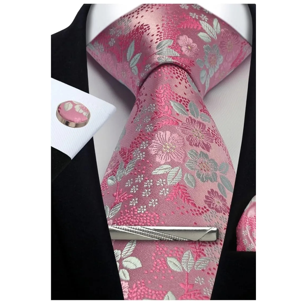 Funki Findz | Neckties | Mens Tie Clip Cufflinks Hanky 4Pcs Set