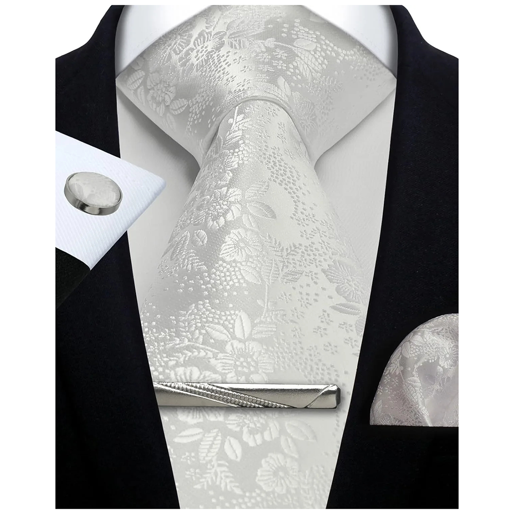 Funki Findz | Neckties | Mens Tie Clip Cufflinks Hanky 4Pcs Set