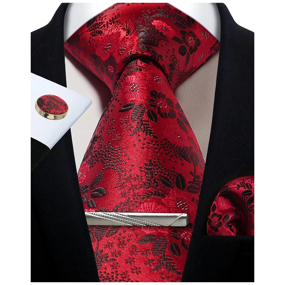 Funki Findz | Neckties | Mens Tie Clip Cufflinks Hanky 4Pcs Set