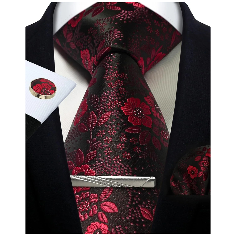 Funki Findz | Neckties | Mens Tie Clip Cufflinks Hanky 4Pcs Set