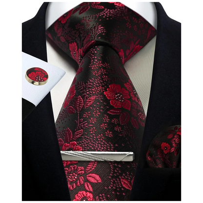 Funki Findz | Neckties | Mens Tie Clip Cufflinks Hanky 4Pcs Set