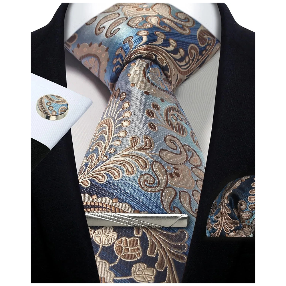 Funki Findz | Neckties | Mens Tie Clip Cufflinks Hanky 4Pcs Set