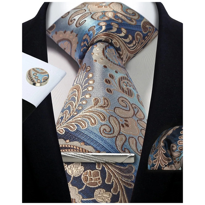 Funki Findz | Neckties | Mens Tie Clip Cufflinks Hanky 4Pcs Set