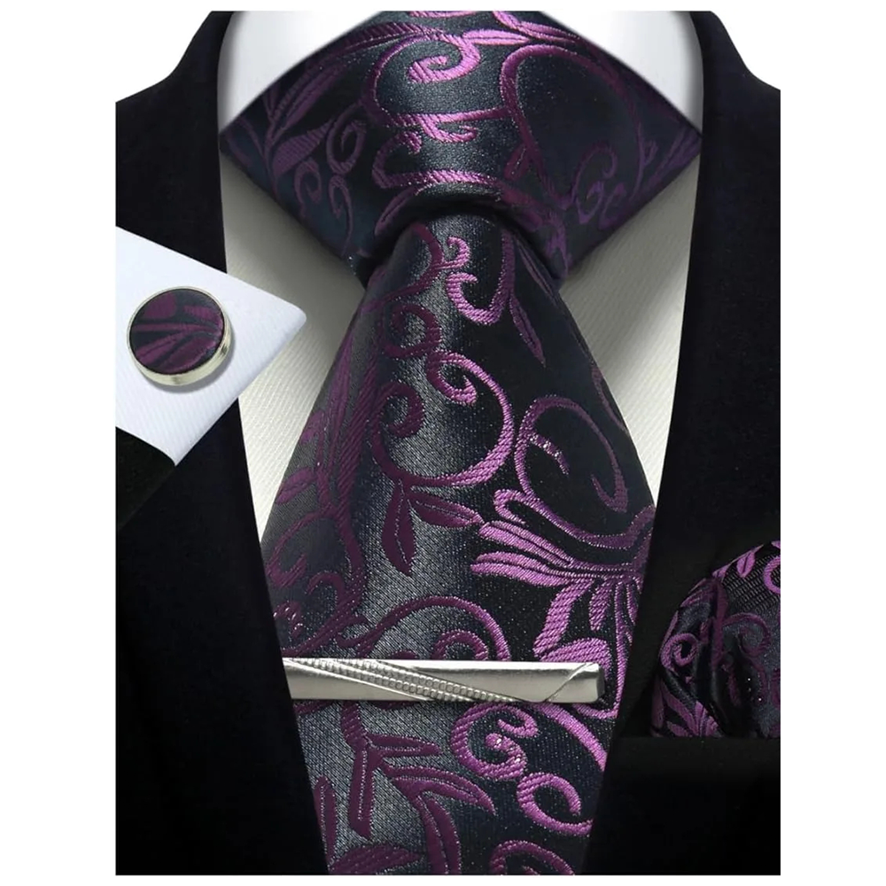 Funki Findz | Neckties | Mens Tie Clip Cufflinks Hanky 4Pcs Set
