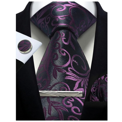 Funki Findz | Neckties | Mens Tie Clip Cufflinks Hanky 4Pcs Set