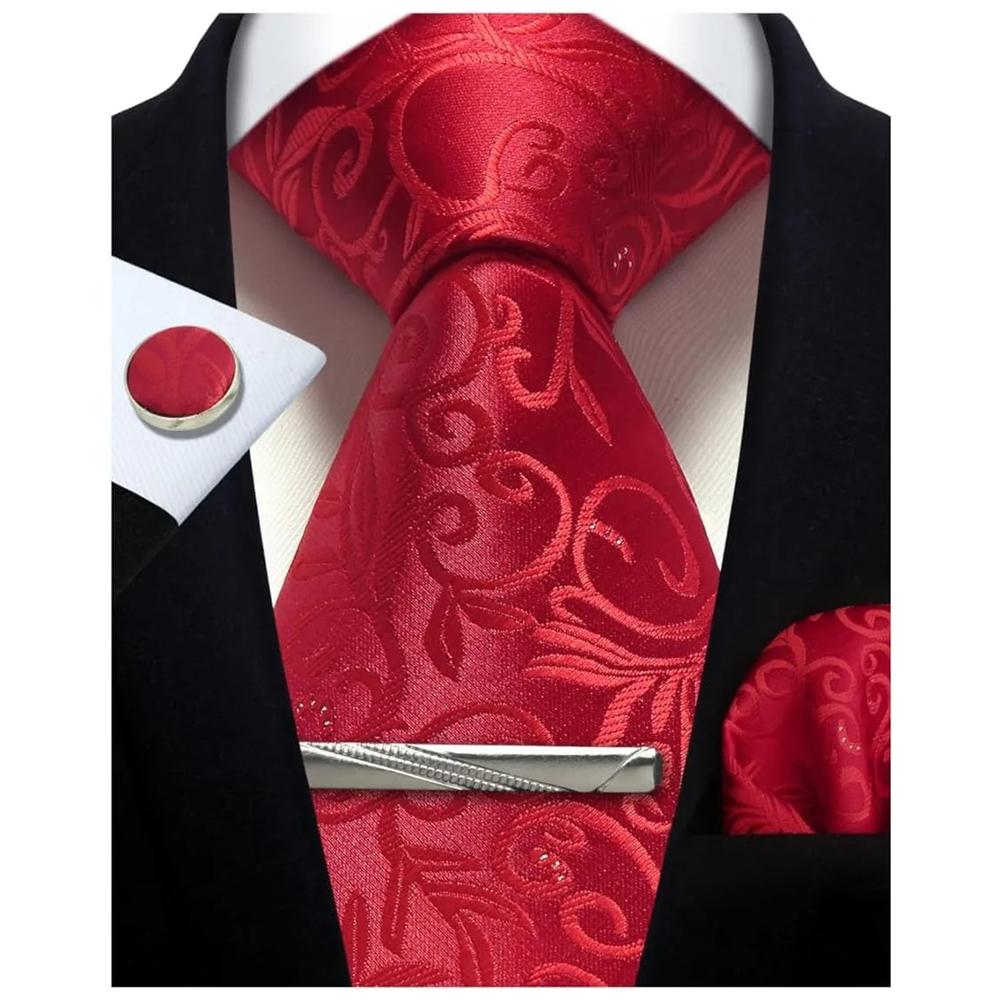 Funki Findz | Neckties | Mens Tie Clip Cufflinks Hanky 4Pcs Set