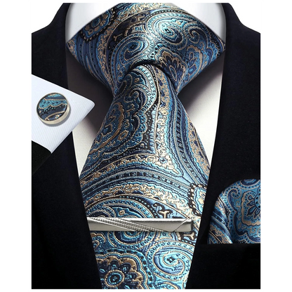 Funki Findz | Neckties | Mens Tie Clip Cufflinks Hanky 4Pcs Set