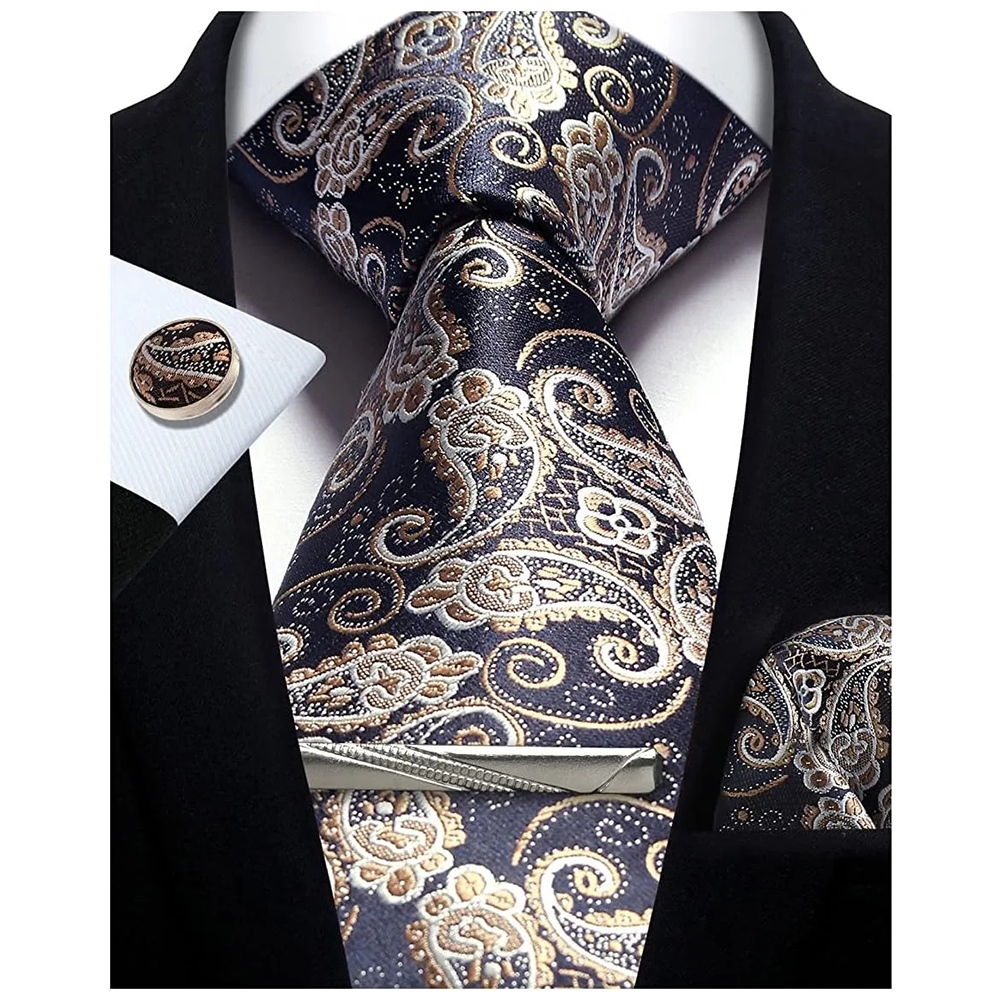 Funki Findz | Neckties | Mens Tie Clip Cufflinks Hanky 4Pcs Set
