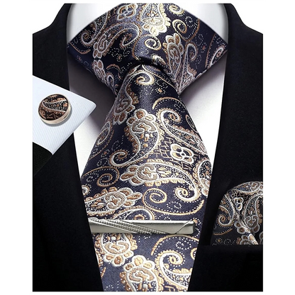 Funki Findz | Neckties | Mens Tie Clip Cufflinks Hanky 4Pcs Set