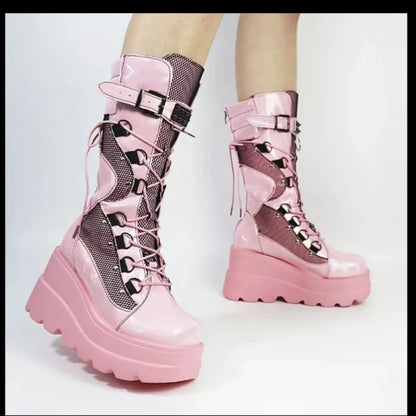 Funki Findz | Boots | Women's Punk High Platform Wedge Boots