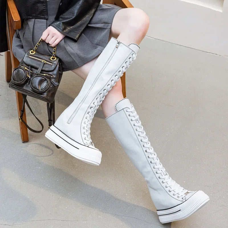 Funki Findz | Boots | Women's Lace Up Knee High Canvas Boots