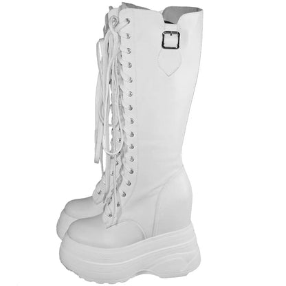 Funki Findz | Boots | Women's Leather Platform Lace Up Wedges