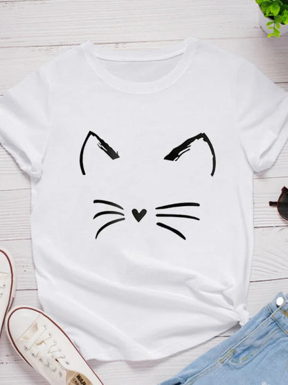 Funki Findz | Shirts | Women's Cute Cat Whiskers Printed T-Shirt