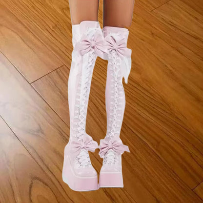 Funki Findz | Boots | Women's Lace Up Bow Over the Knee Boots