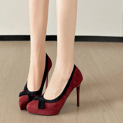 Funki Findz | Shoes | Women's Suede Bow Tie Platorm Heels