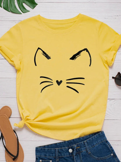 Funki Findz | Shirts | Women's Cute Cat Whiskers Printed T-Shirt