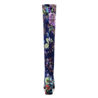 Funki Findz | Boots | Women's Over Knee Flower Embroider Boot